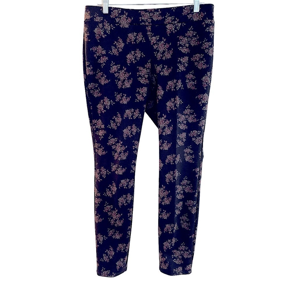 White House Black Market Whbm Pull On Pants Leggings Black With Roses Large C